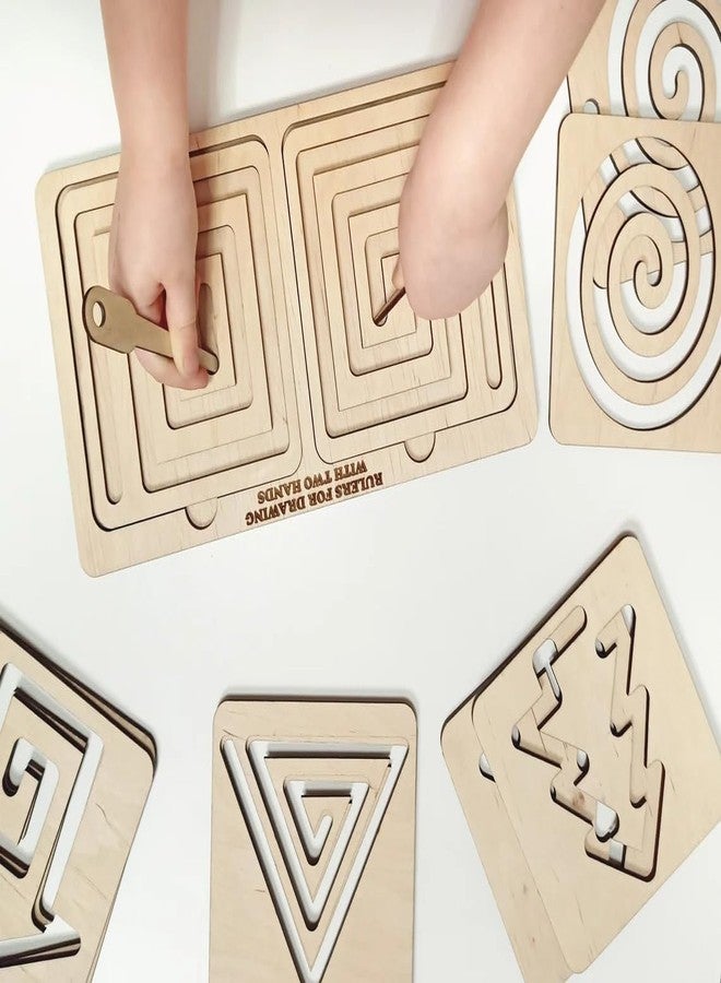 Curious Button Montessori Material Wooden tracing Board, Writing Skills Stencil Set, Preschool Educational Toy Learning to Write Lines & Shapes|Wooden Montessori Educational Kids Developing rulers - Image 3